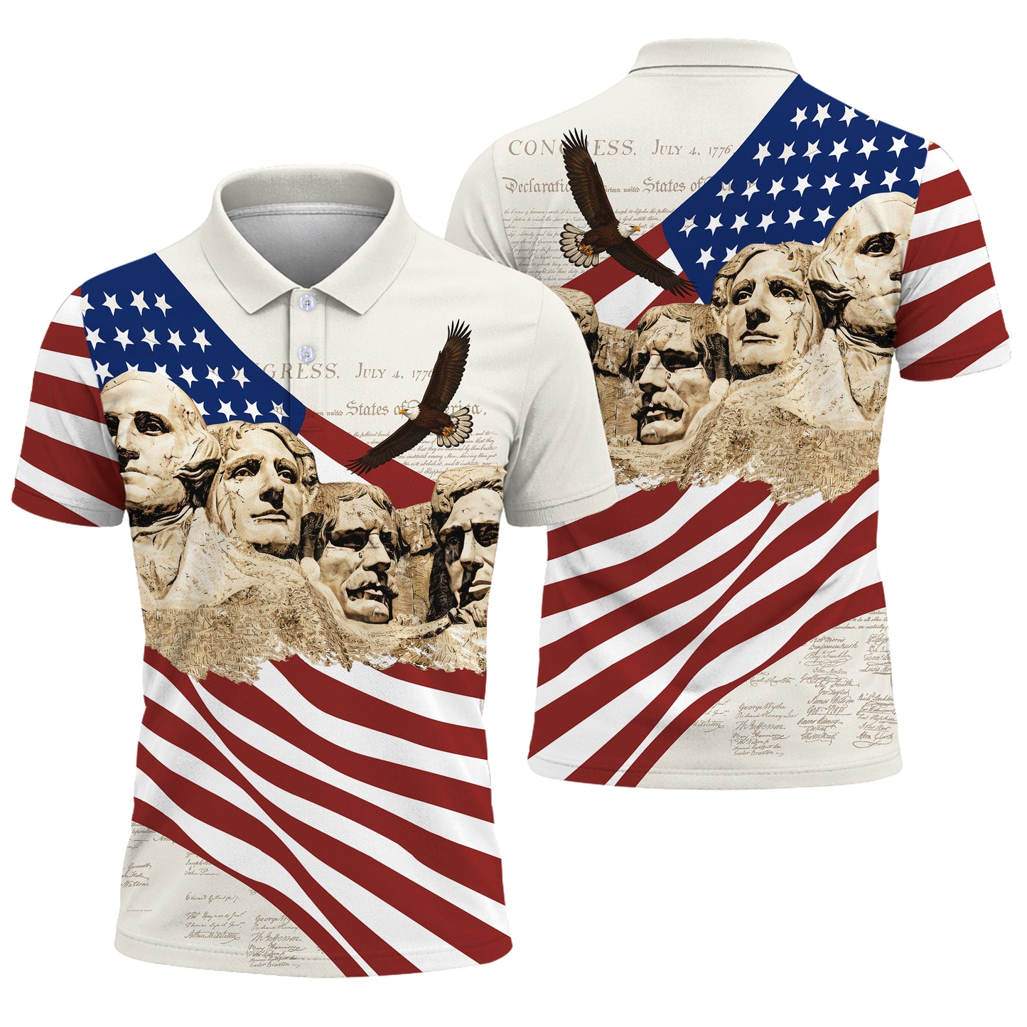 Mount Rushmore American Flag Pattern 4th Of July Patriotic Polo