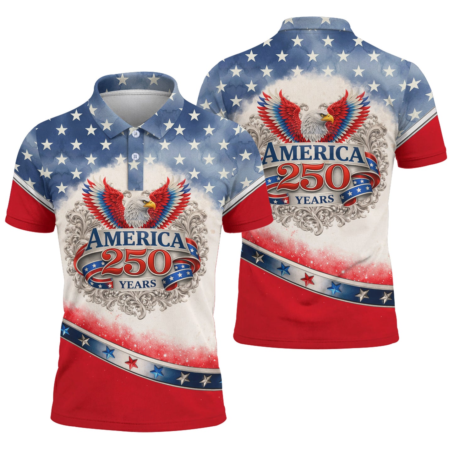 America 250 Years Red White Blue 4th Of July Polo