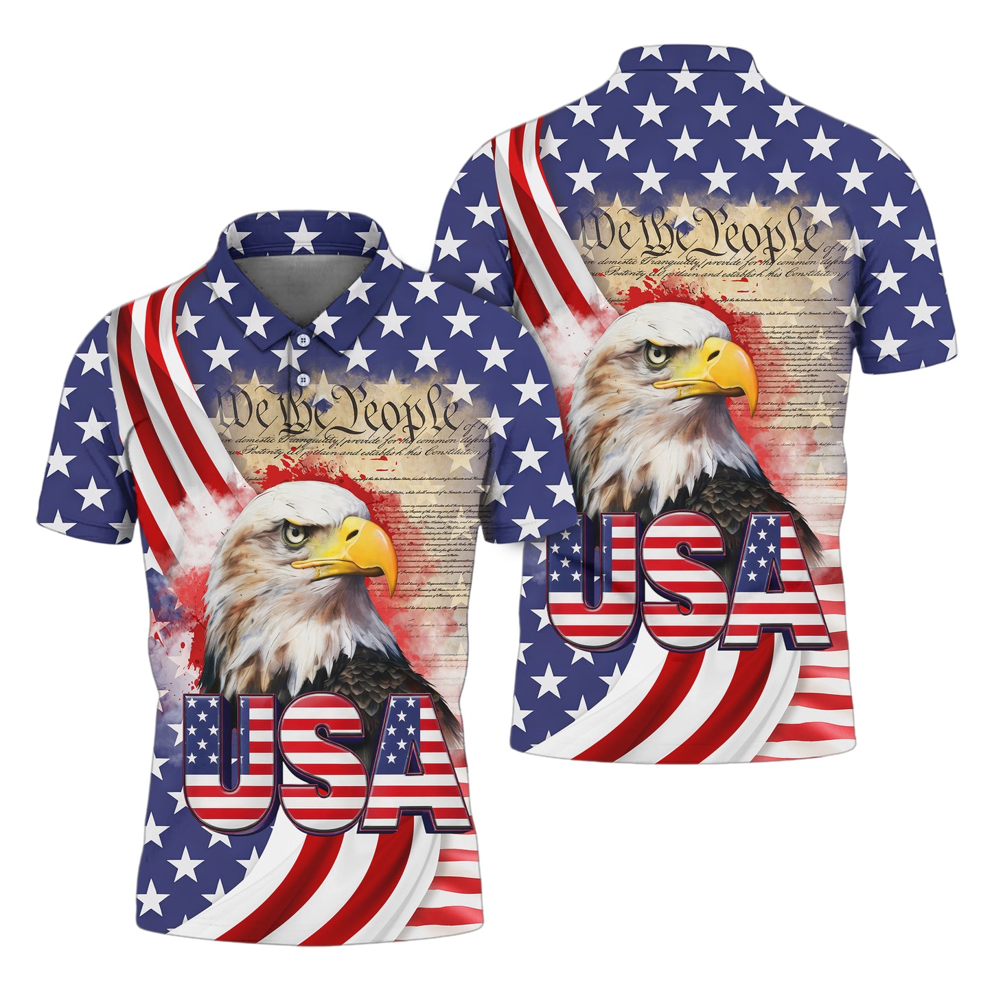 We The People Bald Eagle USA 250th Anniversary Polo Shirts 4th Of July Patriotic