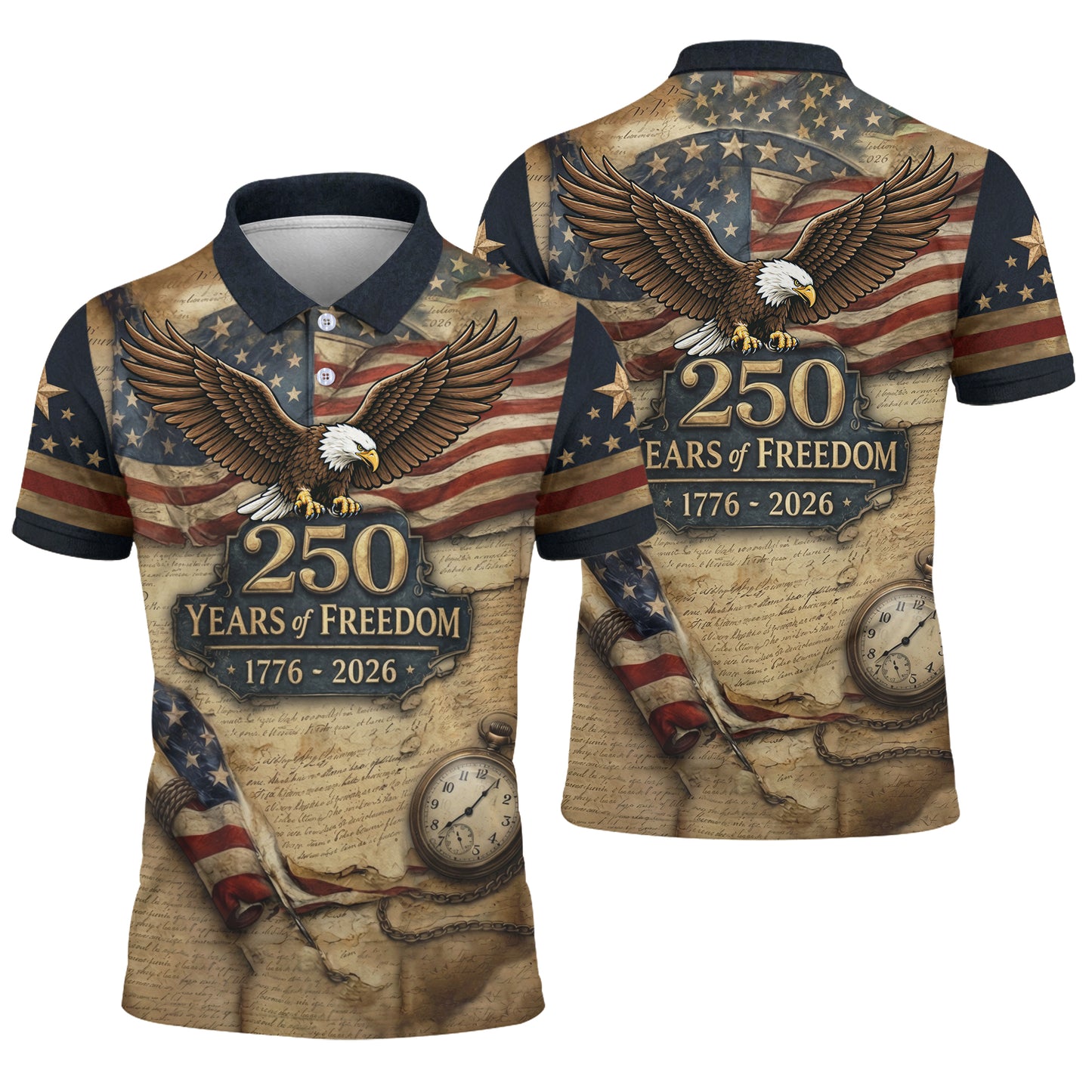 Vintage 250 Years of Freedom Eagle USA 4th Of July Polo Shirts