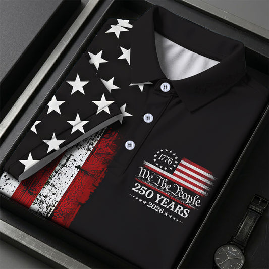 We The People Black Grunge Golf Polo