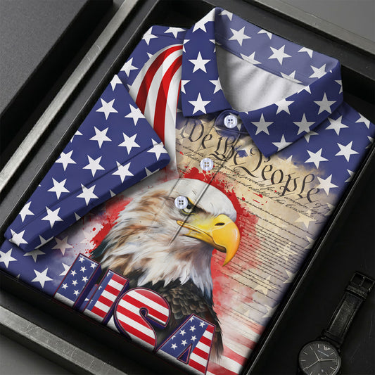 We The People Bald Eagle USA 250th Anniversary Polo Shirts 4th Of July Patriotic