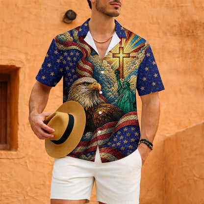 Stained-glass Christian Patriot 250 Years of Freedom Hawaiian Shirt
