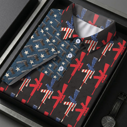 USA Flag Gun Lover Veteran Military 250th Anniversary Freedom Polo Shirt