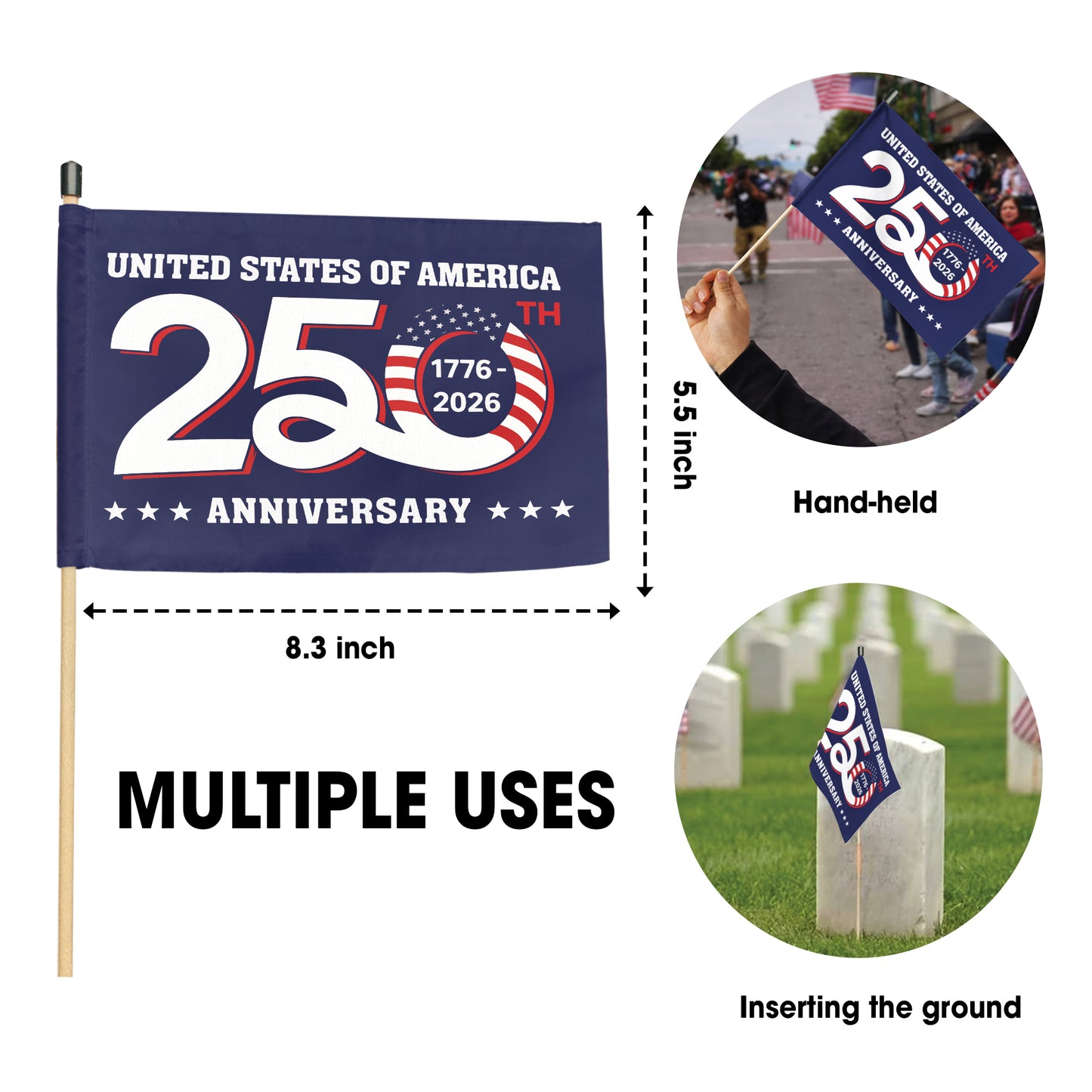 USA Flag Design for 250th Anniversary – Handheld Flag Semiquincentennial