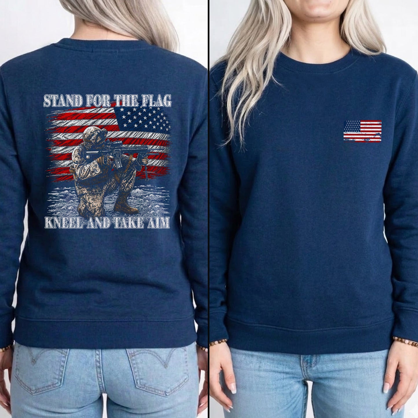 [Two Side] Stand for the Flag, Kneel and Take Aim - USA Veteran Tee