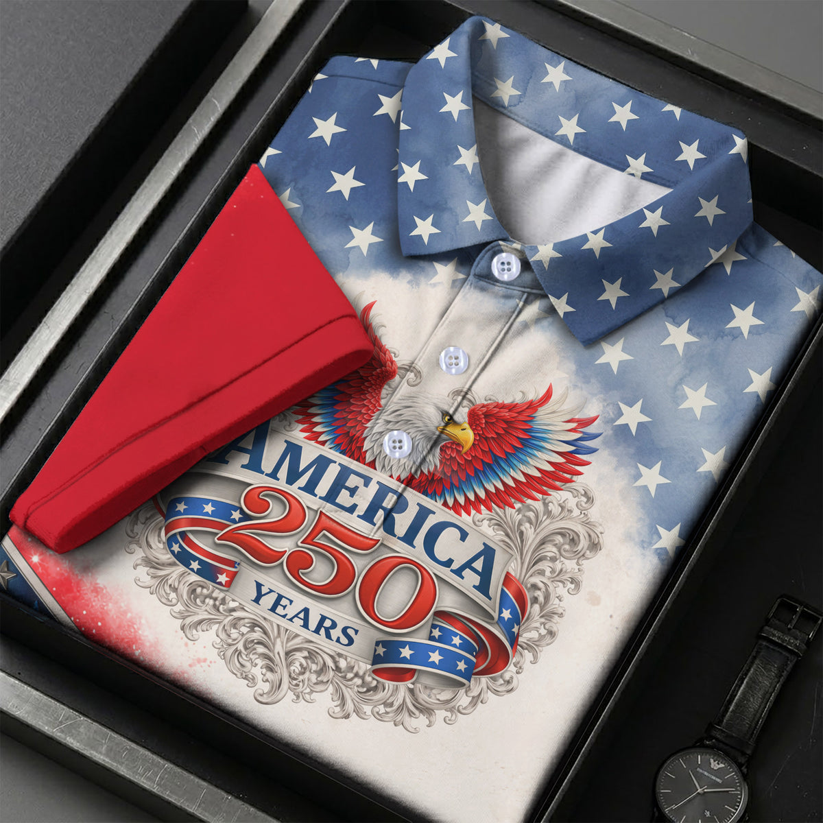 America 250 Years Red White Blue 4th Of July Polo
