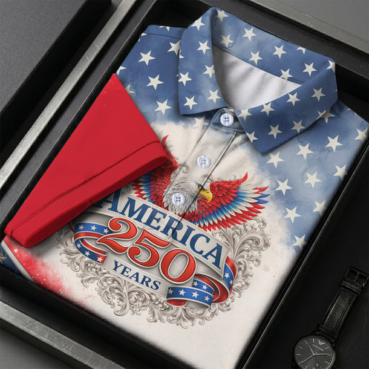 America 250 Years Red White Blue 4th Of July Polo
