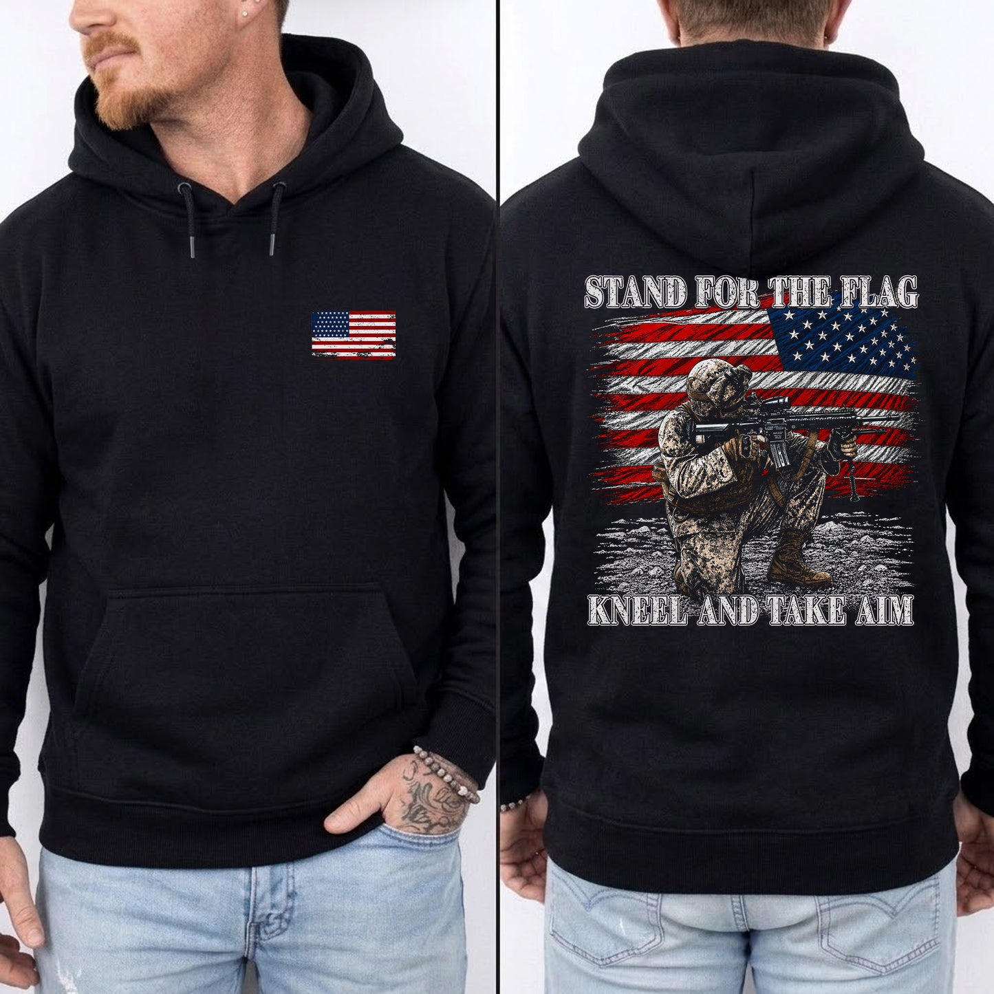 [Two Side] Stand for the Flag, Kneel and Take Aim - USA Veteran Tee