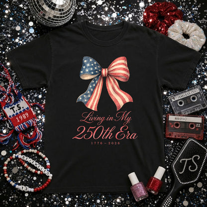 Living in my 250th ERA Coquette Bow, America Semiquincentennial Shirt