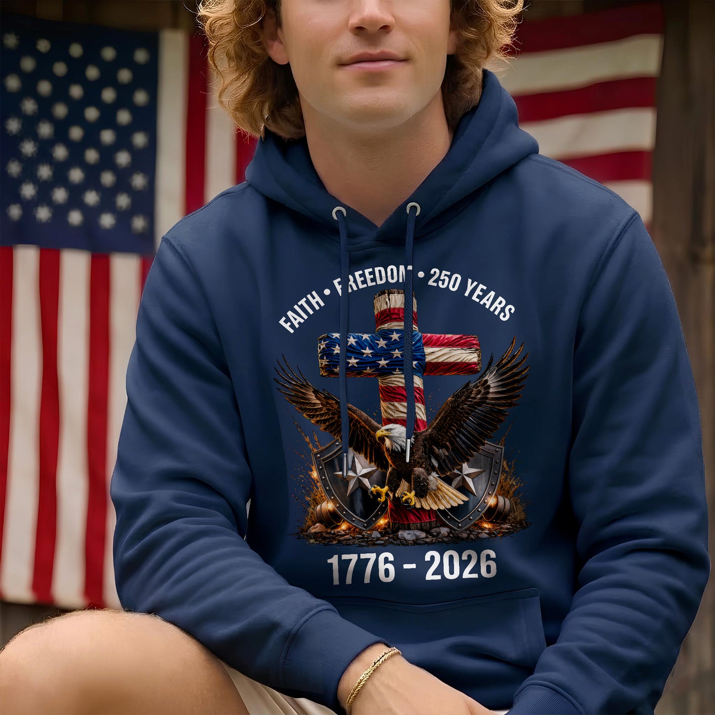 Faith Freedom 250 Years Christian Cross Eagle 4th of July