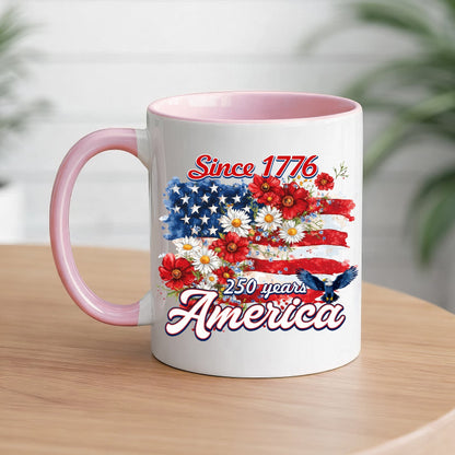 Since 1776 America 250 Years Mug – Patriotic Flag & Floral Eagle Design