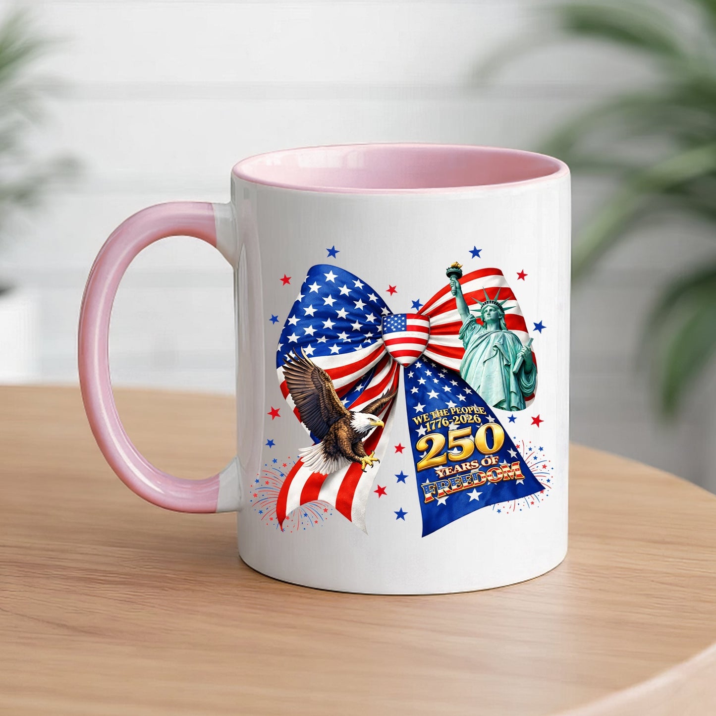 We The People 250 Years of Freedom Patriotic Bow Statue of Liberty Eagle Accent Coffee Mug