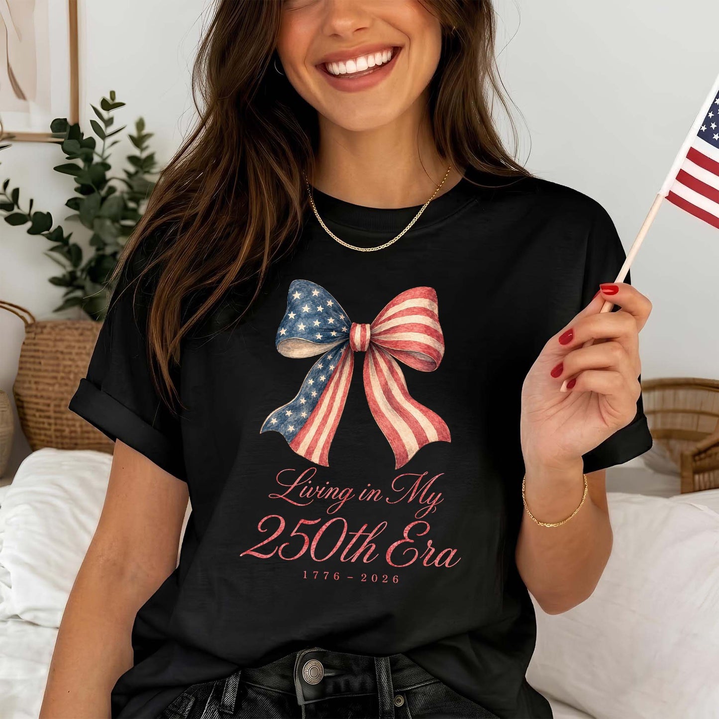 Living in my 250th ERA Coquette Bow, America Semiquincentennial Shirt