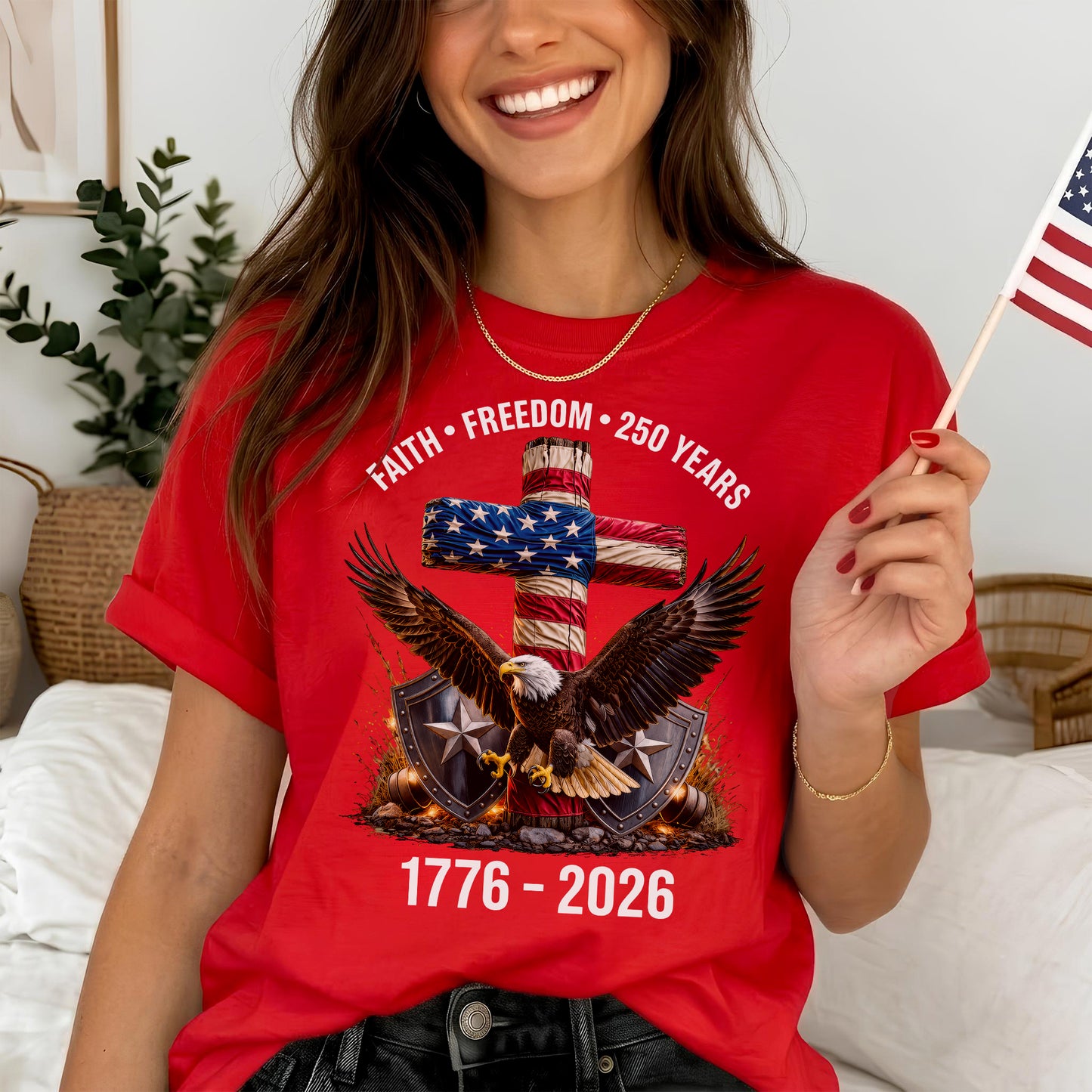 Faith Freedom 250 Years Christian Cross Eagle 4th of July