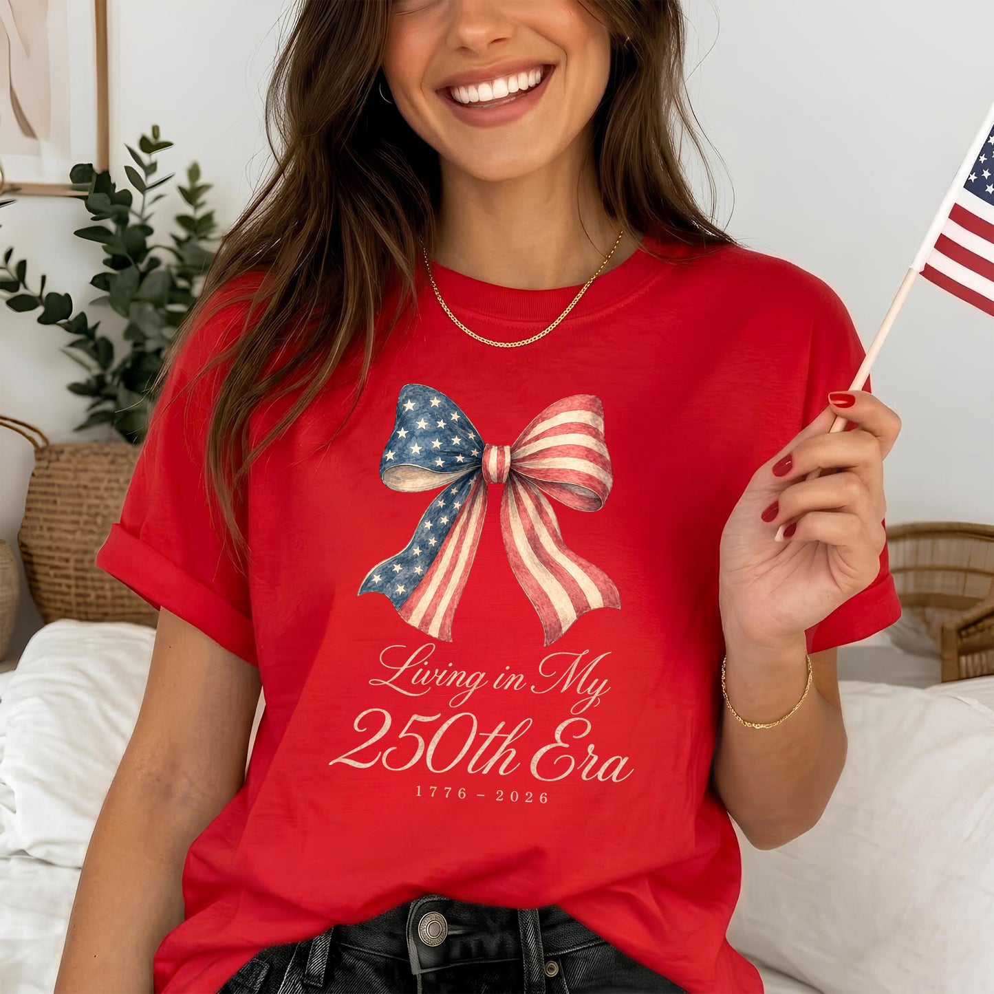 Living in my 250th ERA Coquette Bow, America Semiquincentennial Shirt