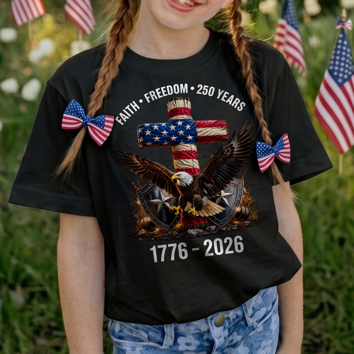 Faith Freedom 250 Years Christian Cross Eagle 4th of July