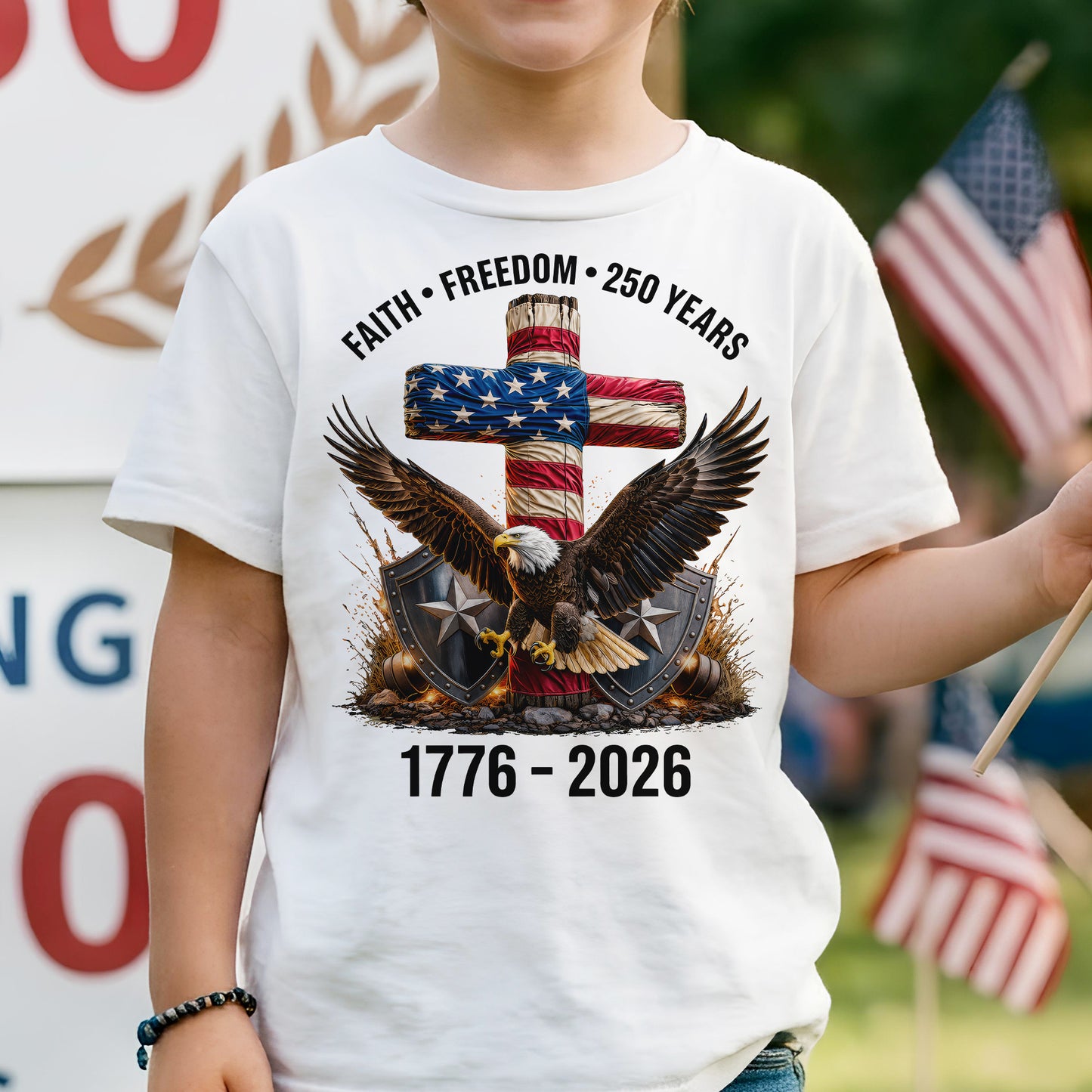 Faith Freedom 250 Years Christian Cross Eagle 4th of July