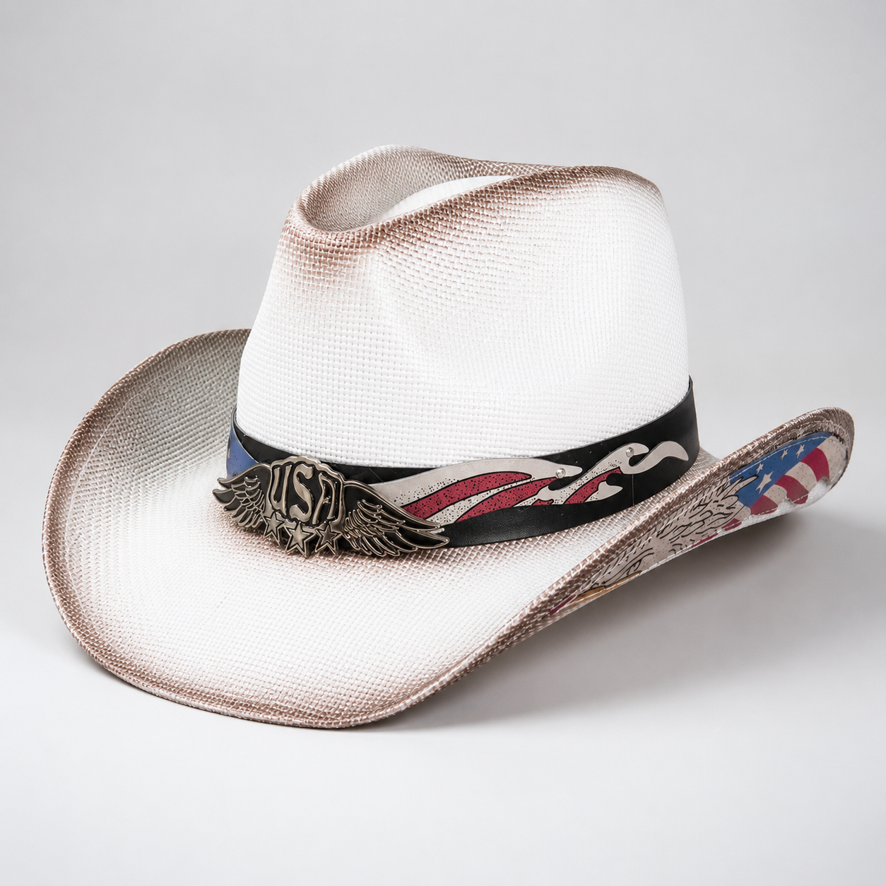 Vintage USA Patriotic Cowboy Fedora Hat, American Flag Wester