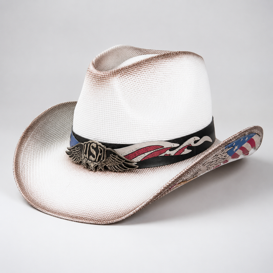 Vintage USA Patriotic Cowboy Fedora Hat, American Flag Wester