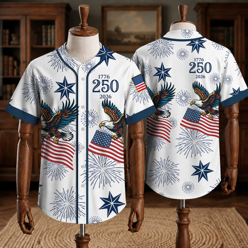 Patriotic Fireworks Eagle 250th Anniversary Baseball Jersey Shirt