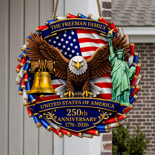 Custom Red White Blue Casing Eagle 250th Anniversary Wood Sign