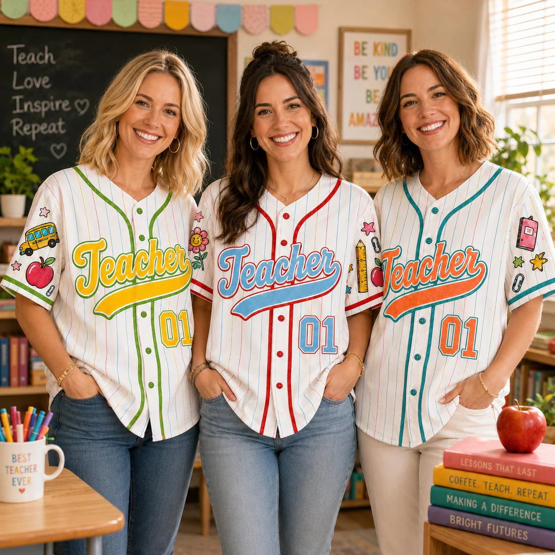 Custom Teacher Baseball Jersey, Personalized Grade, Name & Number