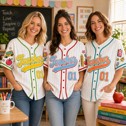 Custom Teacher Baseball Jersey, Personalized Grade, Name & Number