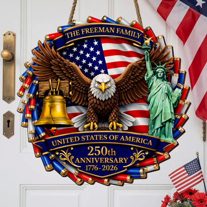 Custom Red White Blue Casing Eagle 250th Anniversary Wood Sign