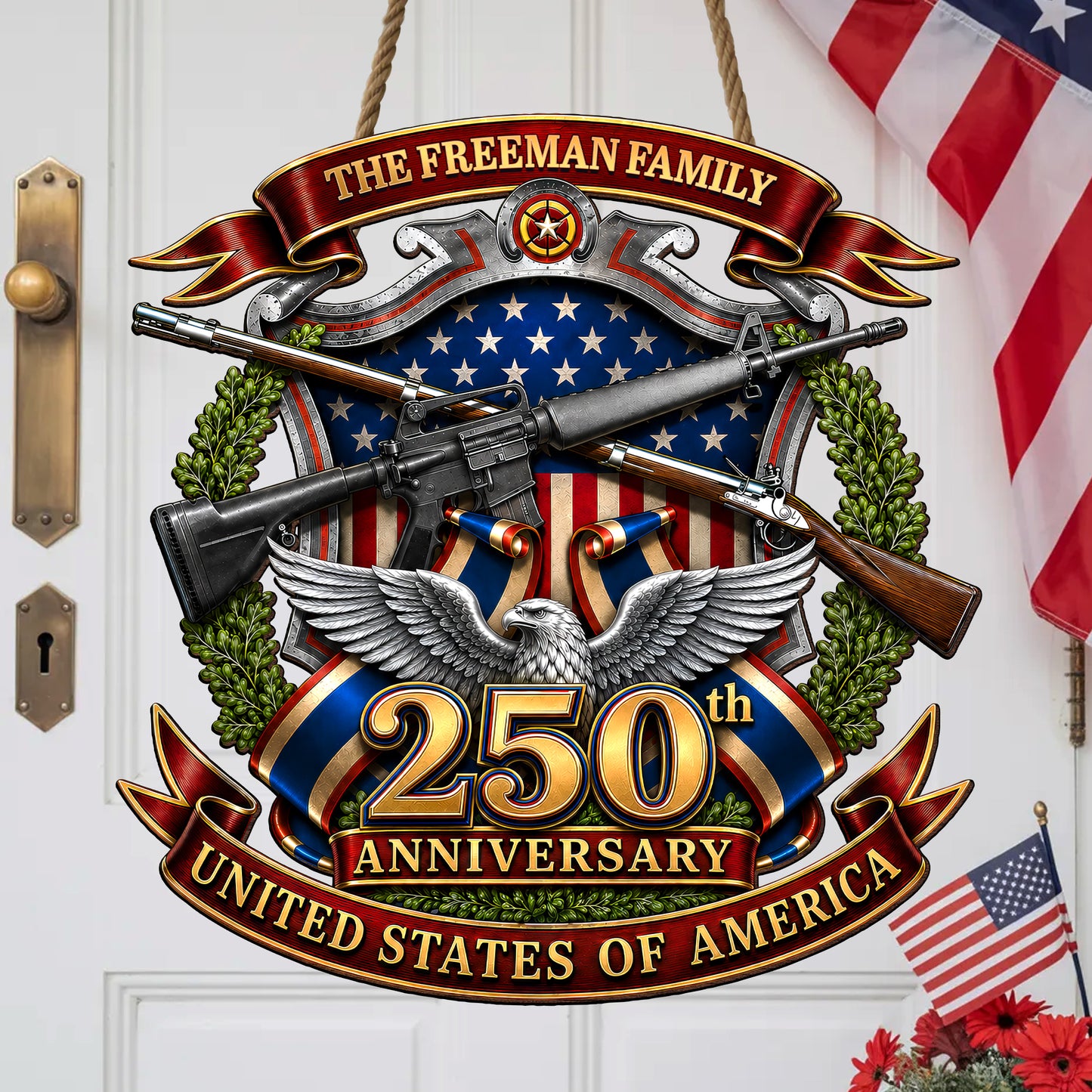 Custom 250th Anniversary USA Wreath Freedom Legacy Wood Sign