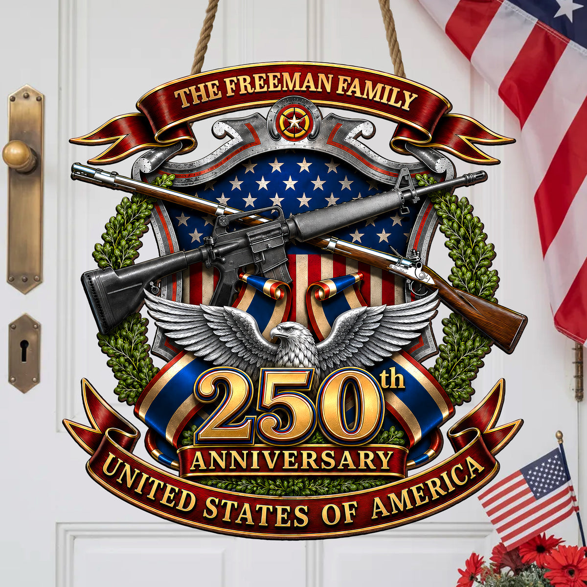 Custom 250th Anniversary USA Wreath Freedom Legacy Wood Sign