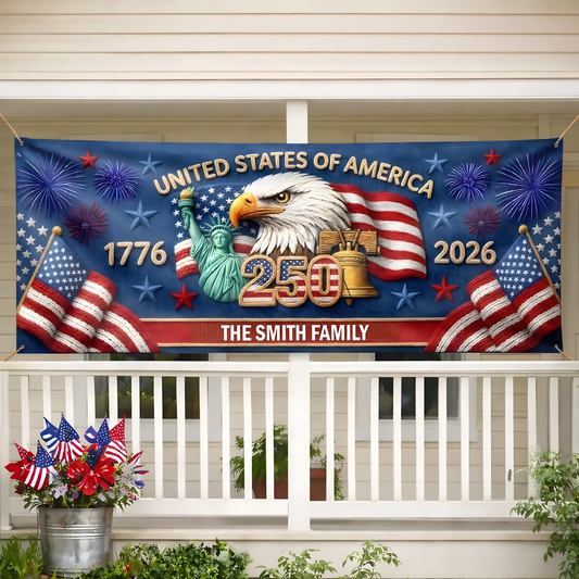 Custom Polyester Outdoor Banner - Personalized America 250th Anniversary Gifts For Mom, Dad, Brother, Sister, Kids - Together We Shine Bright