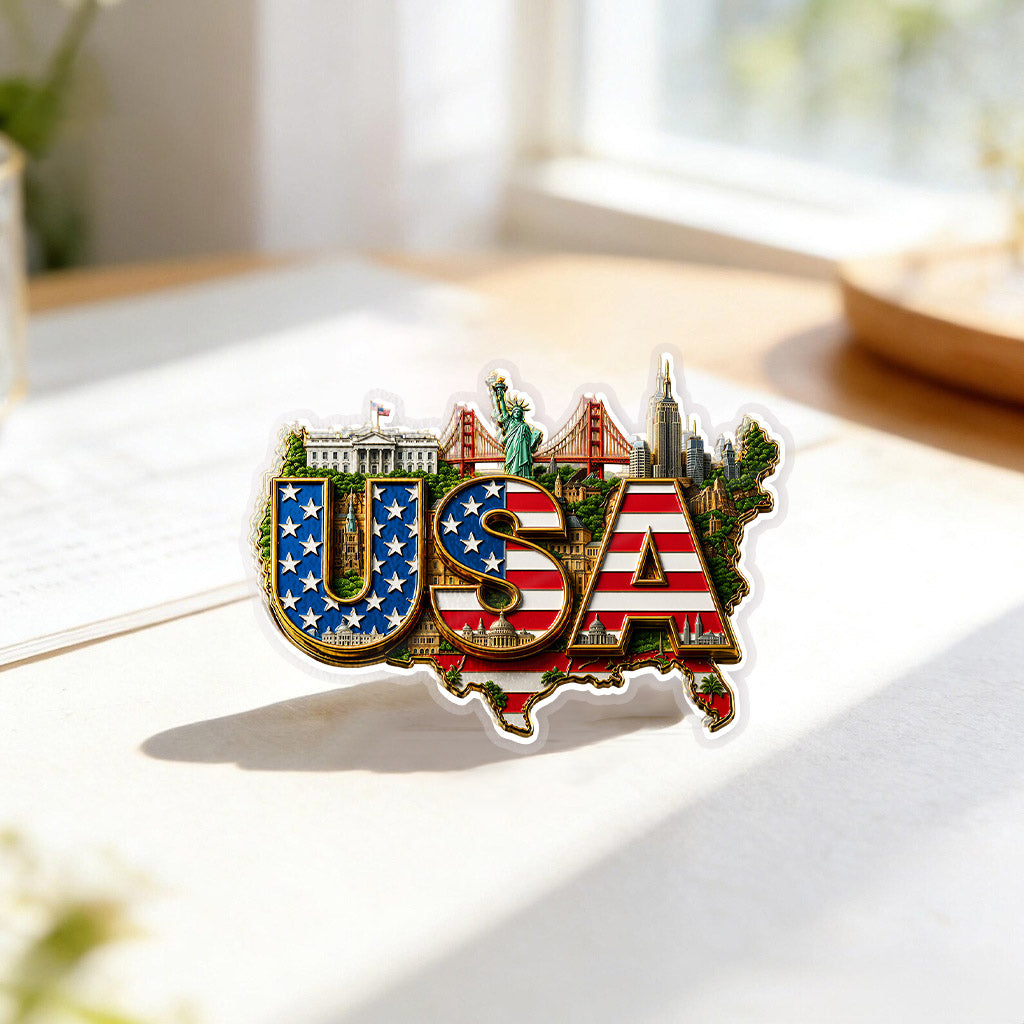 USA Flag Landmark Acrylic Pins – Silver Butterfly Clutch Set for Jackets, Hats & Gifts
