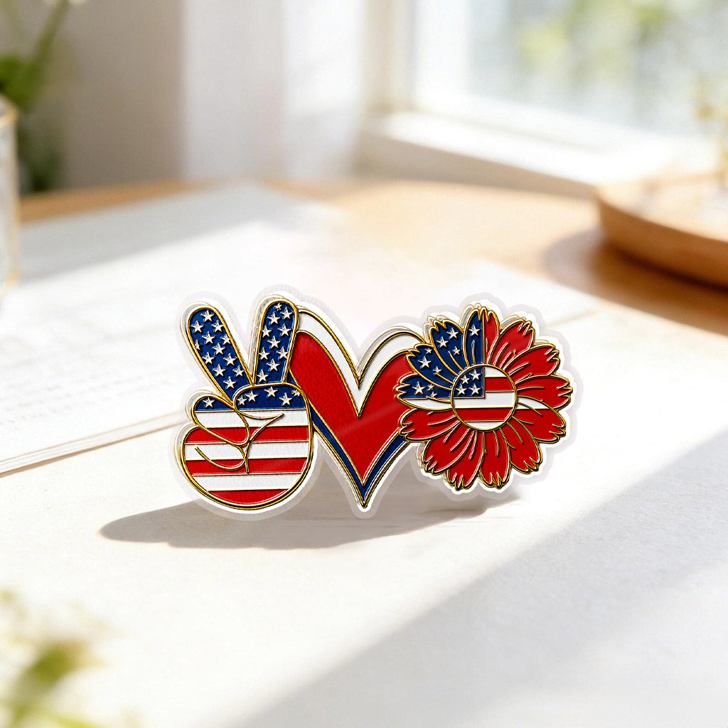 USA Peace Love Freedom Acrylic Pins – Silver Butterfly Clutch Set for Jackets, Hats & Gifts