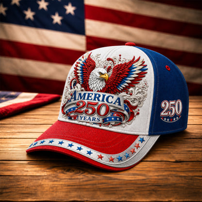 American 250 Years Anniversary Patriotic Eagle Red White Blue Cap