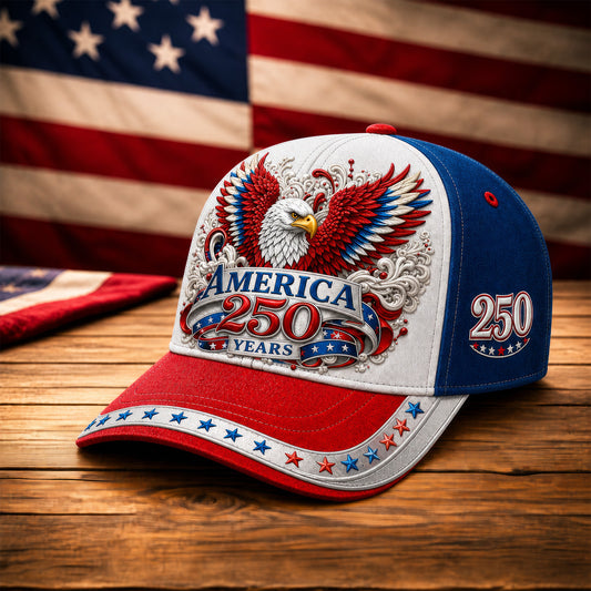 American 250 Years Anniversary Patriotic Eagle Red White Blue Cap