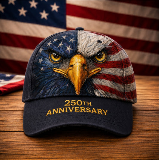US 250th Anniversary Eagle Flag Face Printed Cap