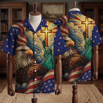 Stained-glass Christian Patriot 250 Years of Freedom Hawaiian Shirt