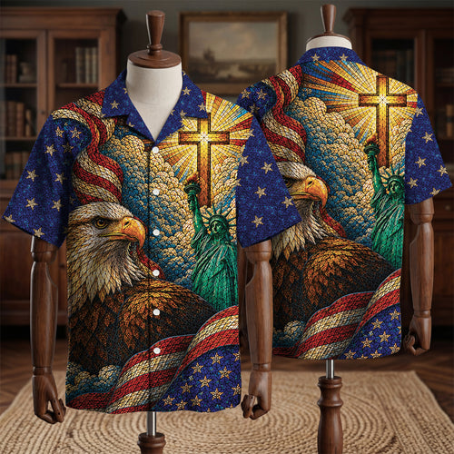 Stained-glass Christian Patriot 250 Years of Freedom Hawaiian Shirt