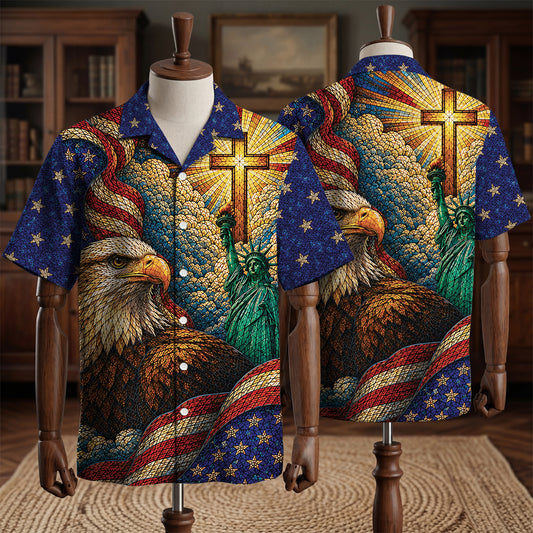 Stained-glass Christian Patriot 250 Years of Freedom Hawaiian Shirt