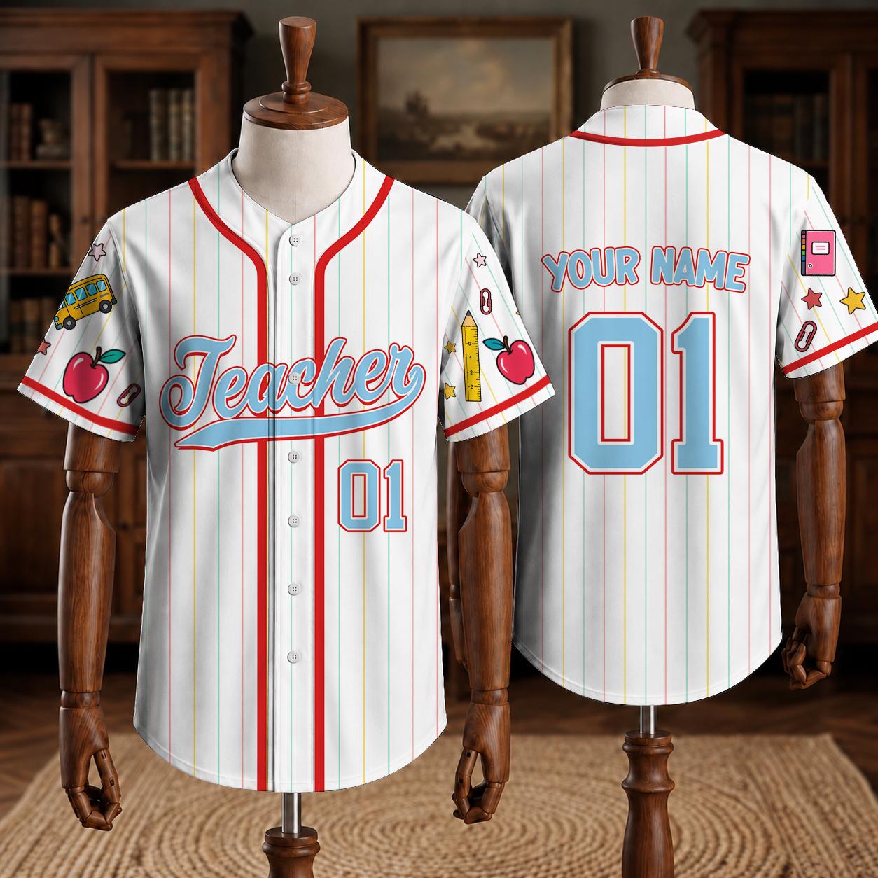 Custom Teacher Baseball Jersey, Personalized Grade, Name & Number
