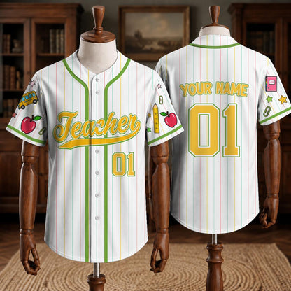 Custom Teacher Baseball Jersey, Personalized Grade, Name & Number