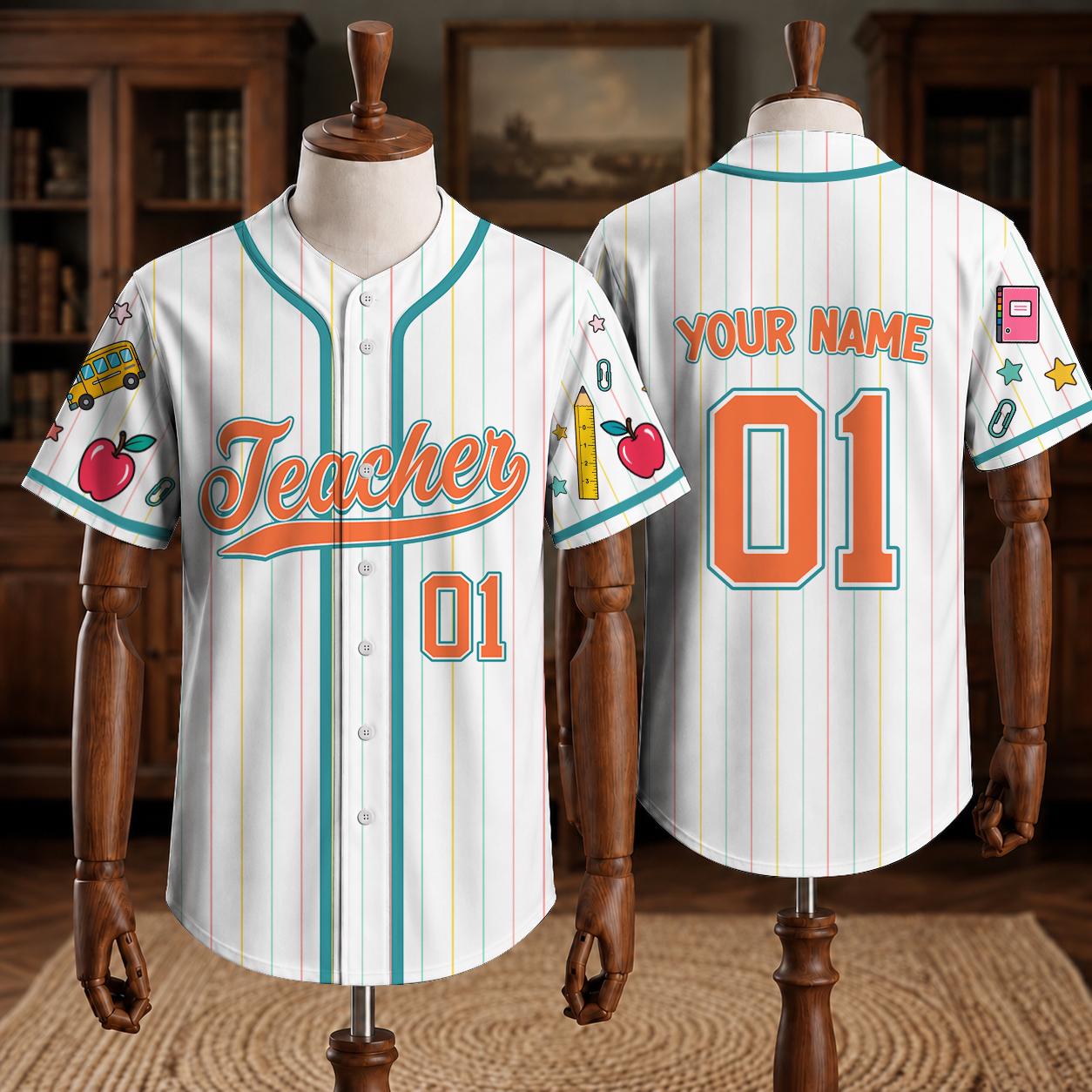 Custom Teacher Baseball Jersey, Personalized Grade, Name & Number