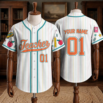 Custom Teacher Baseball Jersey, Personalized Grade, Name & Number