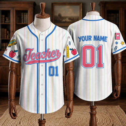 Custom Teacher Baseball Jersey, Personalized Grade, Name & Number
