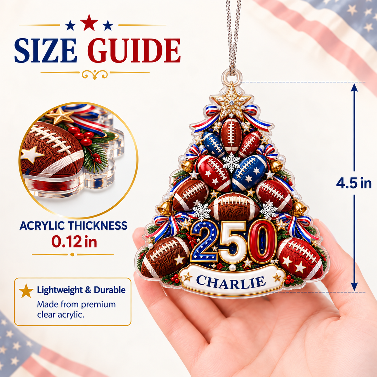 Custom 250th Anniversary Football Christmas Ornament