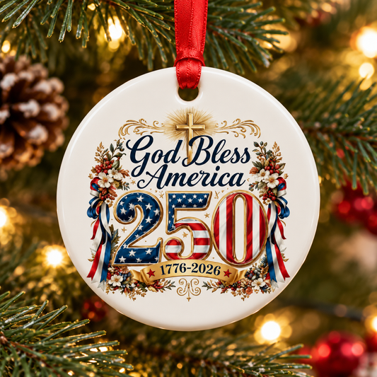 1776–2026 God Bless America Ceramic Ornament