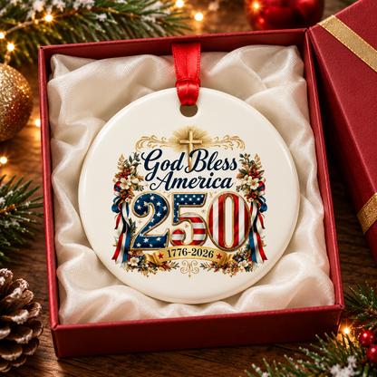 1776–2026 God Bless America Ceramic Ornament