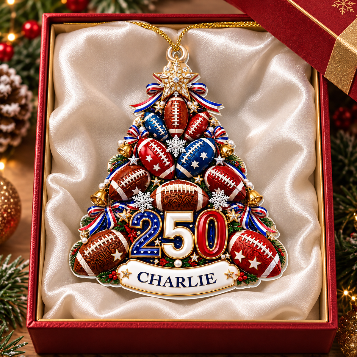 Custom 250th Anniversary Football Christmas Ornament
