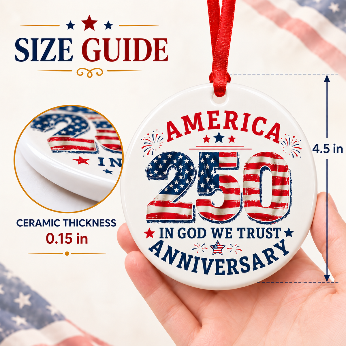 America 250th Anniversary Ornament 2026 - Patriotic Ceramic Tree Decoration